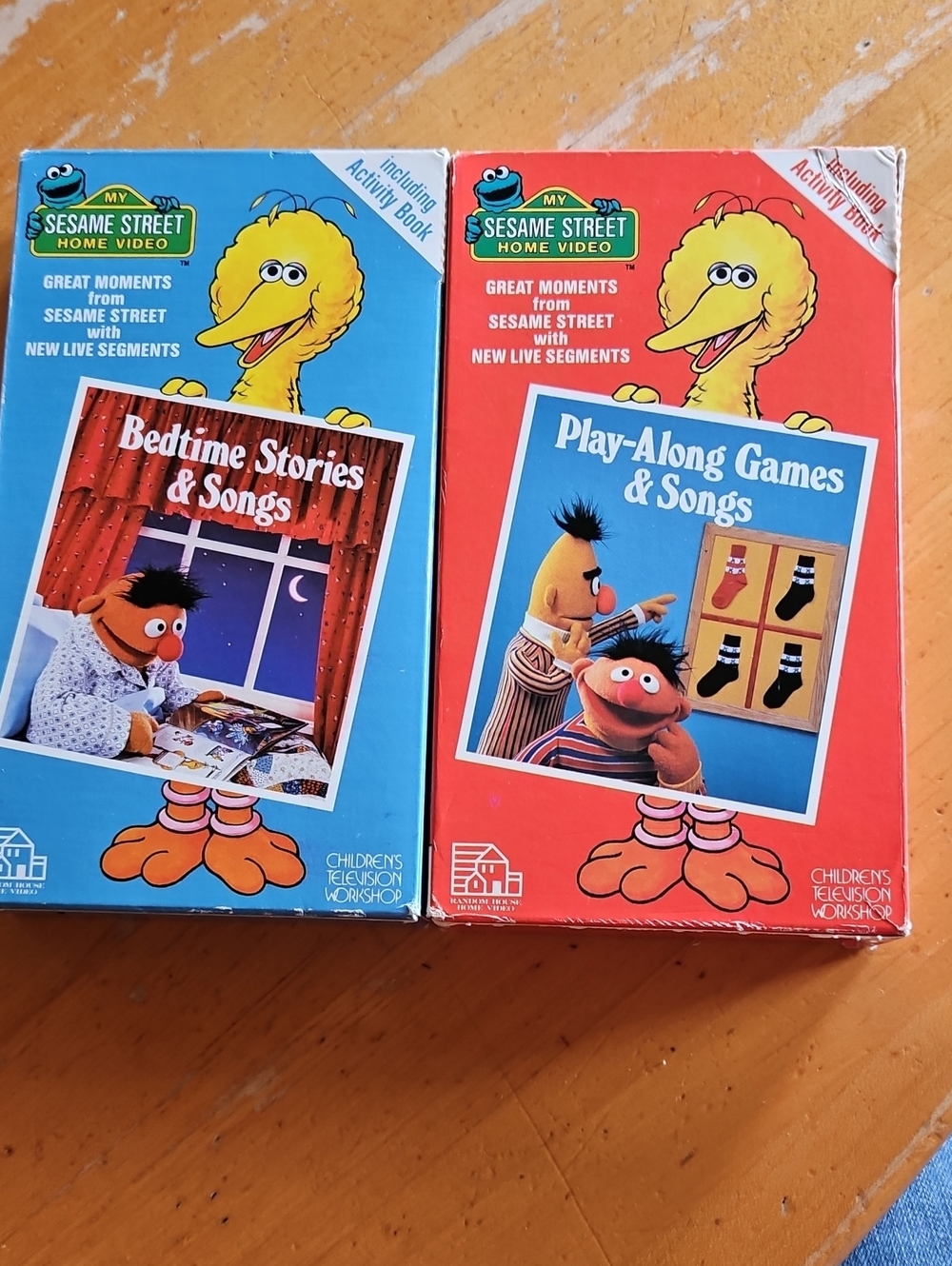 Vintage Sesame Street Play-Along & Bedtime Stories VHS Set - Blue and Red